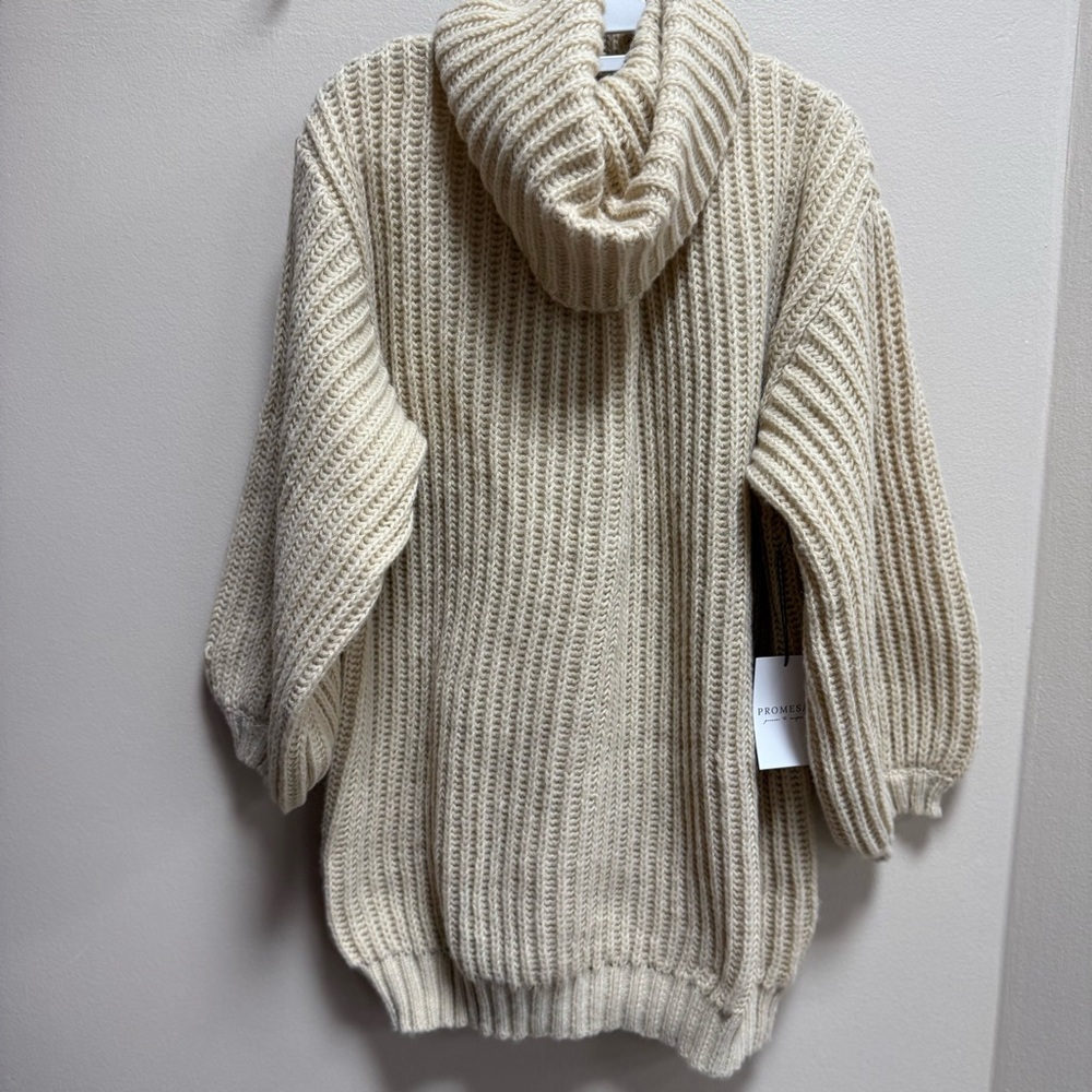 Promesa Chunky Rib Knit Cowl Neck Oversized Soft & Cozy Sweater Small Cream/Tan - Picture 8 of 13